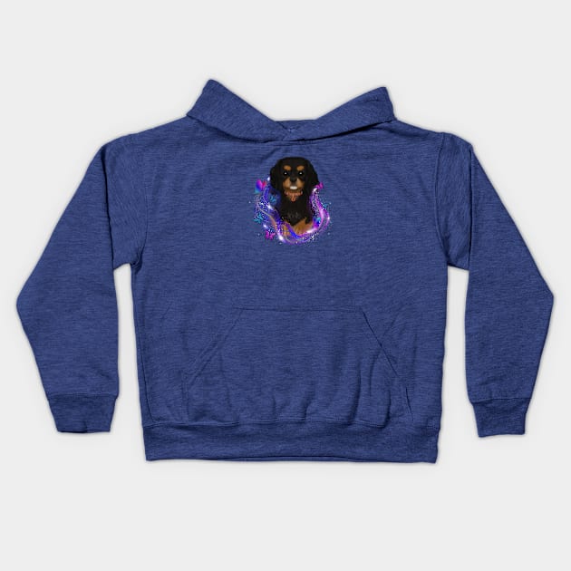 Magical Cavalier King Charles Spaniel and Butterflies, Black and Tan Kids Hoodie by Cavalier Gifts